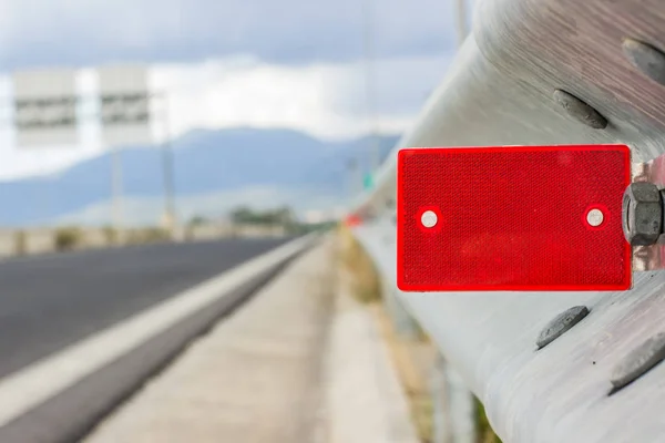 Highway road red side reflector sign transportation concept , copy space — 스톡 사진
