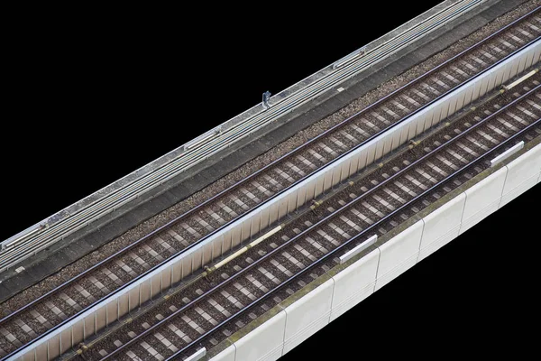 Ferrovia transporte ferroviário construção de infra-estrutura industrial objeto no espaço de fundo preto para cópia ou seu texto — Fotografia de Stock
