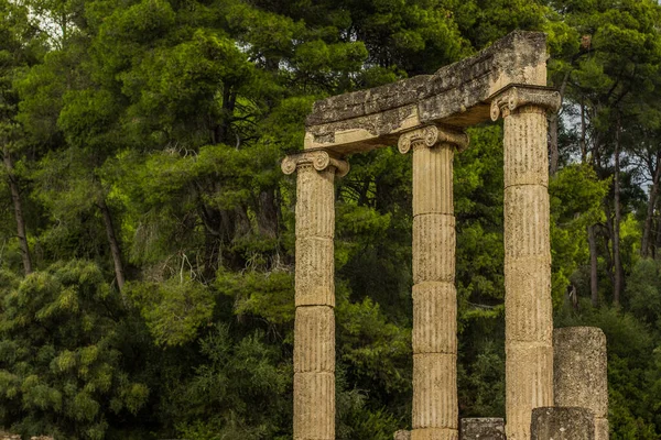 Antyczna Marmurowa Koncepcja Architektury Kolumnady Czasów Starożytnej Grecji Południowoeuropejskiej Dzielnicy — Zdjęcie stockowe