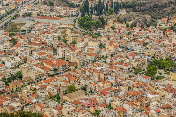 city top view buildings and landmarks from above in aerial shot to red and orange roofs oh houses in one of south countries