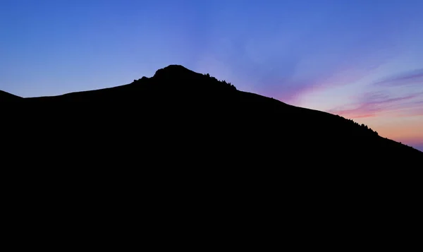 Mountain Silhouette Black Color Shape Evening Twilight Blue Sky Background — Stock Photo, Image