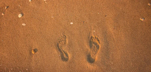 Летние Обои Концепция Отпечаток Ноги Песчаном Фоне Текстура Пляжной Площадки — стоковое фото
