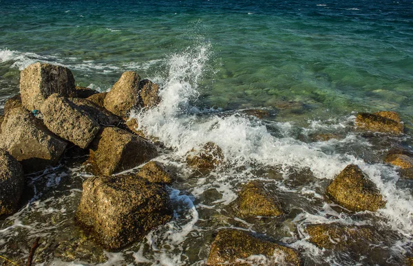 Mar Mediterrâneo Linha Costa Natureza Paisagem Paisagem Com Cores Azuis — Fotografia de Stock