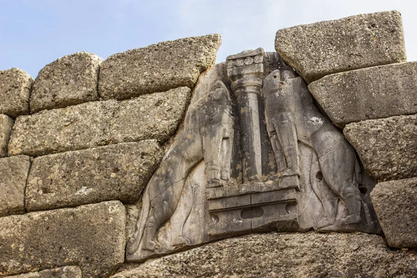 Leão Portões Sinal Mycenae Antiga Cidade Turista Sightseeing Conceito Património — Fotografia de Stock