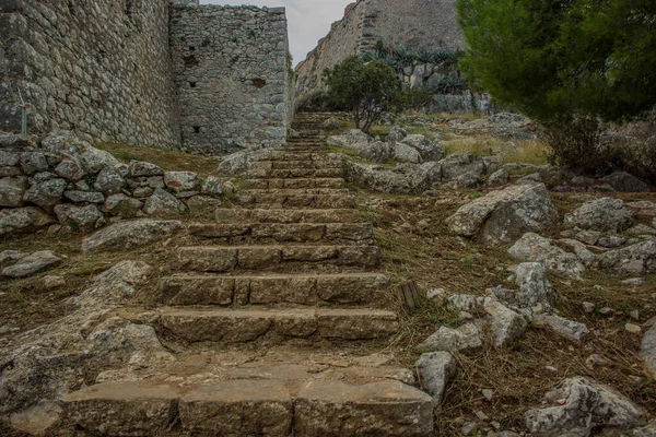 stone stairs in destroyed ruins of old medieval castle castle touristic sightseeing site