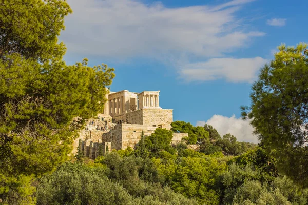 Affiche Agence Tourisme Avec Sommet Des Arbres Verts Ancien Temple — Photo