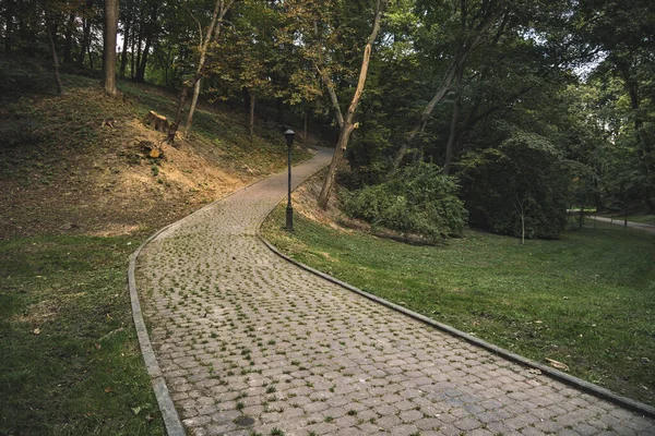 都市広場公園造園のための遊歩道舗装された道を歩く孤独な屋外環境空間 — ストック写真