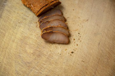 Basturma tütsülenmiş et yemeği fotoğrafçılık arka plan lezzetli dilimler