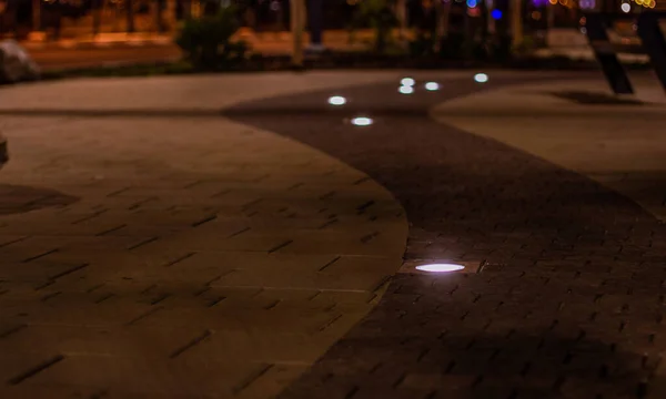 Nacht Straße Platz Fuß Gepflasterte Straße Fliesenboden Weichen Fokus Oberfläche — Stockfoto