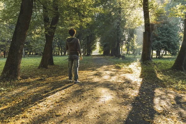 Único Homem Pessoa Volta Câmera Ficar Parque Espaço Livre Uma — Fotografia de Stock