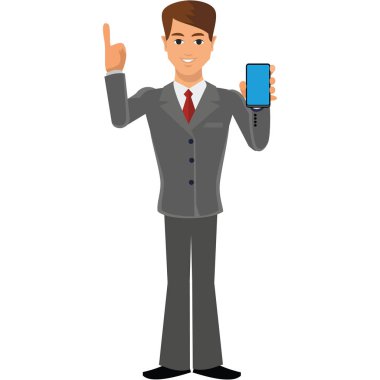 takım elbise ile smartphone içinde düz bussinesmen