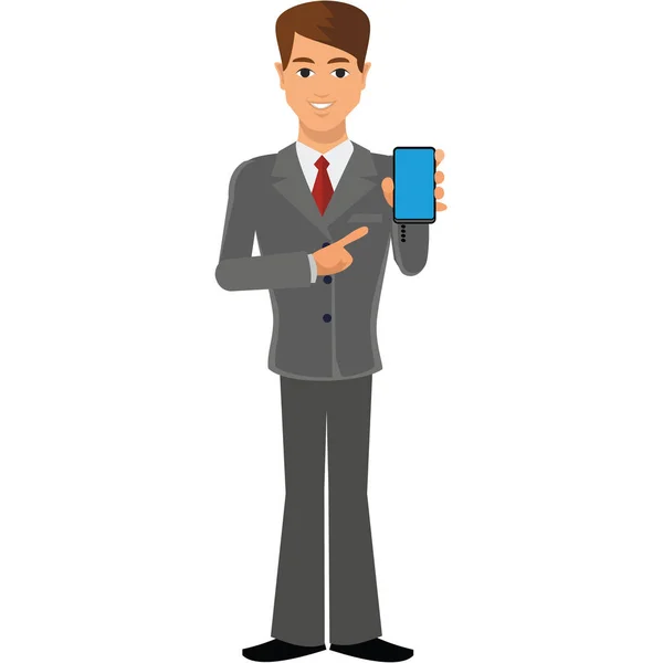 Hombres de negocios planos en traje de negocios con teléfono inteligente —  Fotos de Stock
