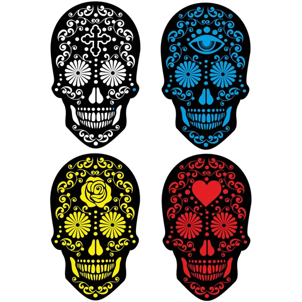Svatá smrt, den mrtvých, mexické cukru lebky, vintage design trička — Stockový vektor