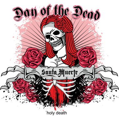 Kutsal ölüm, gün ölü, Meksika şeker kafatası, vintage tasarım t shirt