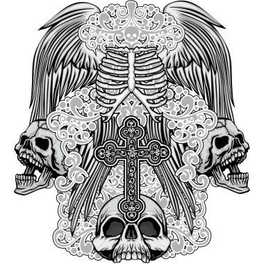  Grunge kafatası arması, kafatası, grunge vintage tasarım t shirt ile Gotik arması