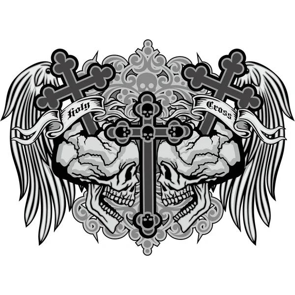 Escudo Armas Cráneo Grunge Escudo Armas Gótico Con Cráneo Camisetas — Vector de stock