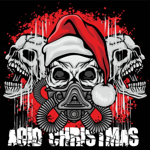 Camisetas Diseño Navidad Skull Grunge Vintage — Vector de stock