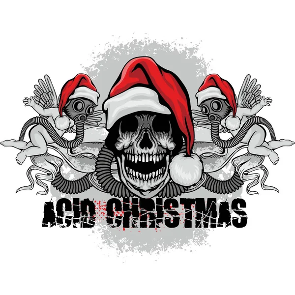 Christmas Skull Grunge Vintage Design Shirts Stock Vector