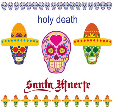 mexican sugar skull set, Holy Death, Day of the Dead clipart