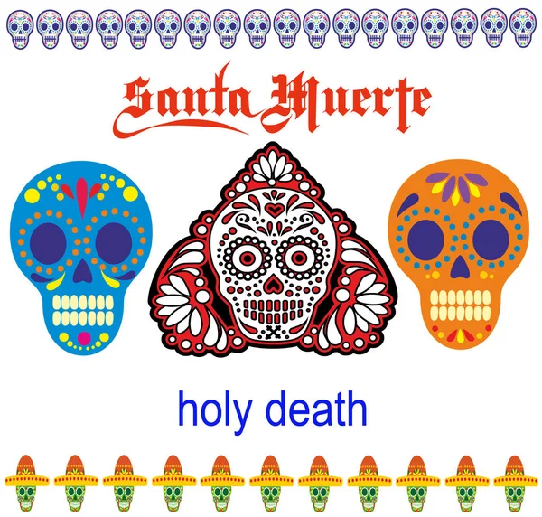 Ensemble Crâne Sucre Mexicain Sainte Mort Jour Des Morts — Image vectorielle