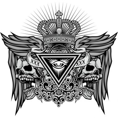 Kafatası, grunge vintage tasarım t shirt ile Gotik arması