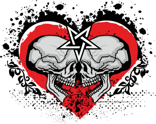 valentines skull with heart, grunge vintage design t shirts