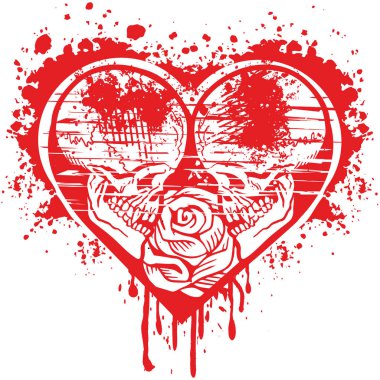 Sevgililer kafatası kalp, grunge vintage tasarım t shirt