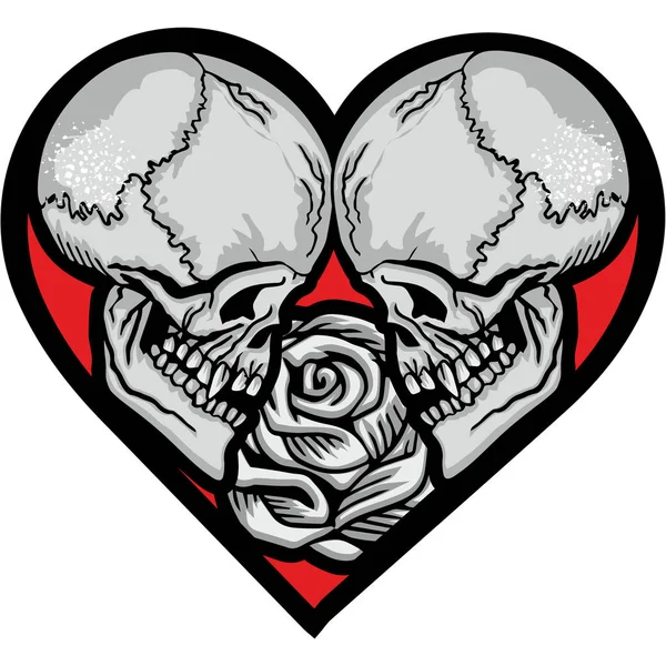 Calavera San Valentín Con Corazón Camisetas Diseño Vintage Grunge — Vector de stock