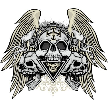 Kafatası, grunge vintage tasarım t shirt ile Gotik arması