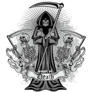 Kafatası, grunge vintage tasarım t shirt ile Gotik arması