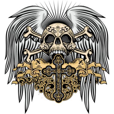 Kafatası, grunge vintage tasarım t shirt ile Gotik arması