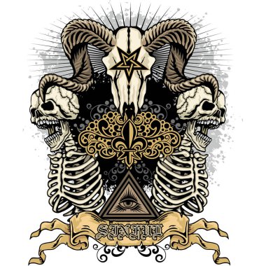 Kafatası, grunge vintage tasarım t shirt ile Gotik arması