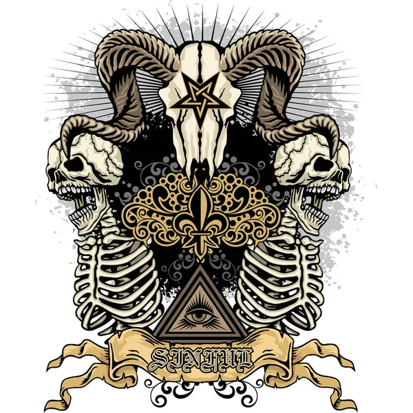 Kafatası, grunge vintage tasarım t shirt ile Gotik arması