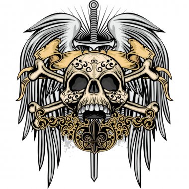  Kafatası, grunge vintage tasarım t shirt ile Gotik arması