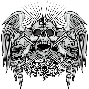 Kafatası, grunge vintage tasarım t shirt ile Gotik arması