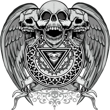 Kafatası, grunge vintage tasarım t shirt ile Gotik arması