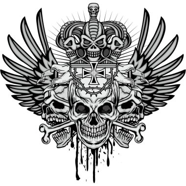 Kafatası, grunge vintage tasarım t shirt ile Gotik arması