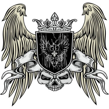 Kafatası, grunge vintage tasarım t shirt ile Gotik arması