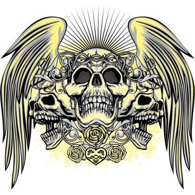 Kafatası, grunge vintage tasarım t shirt ile Gotik arması