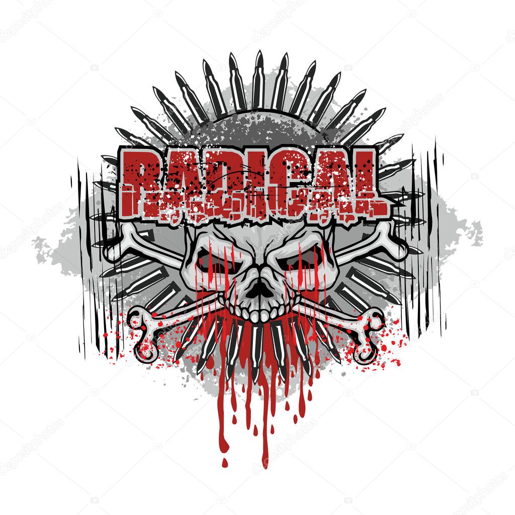 aggressive emblem with skull, grunge vintage design t shirts