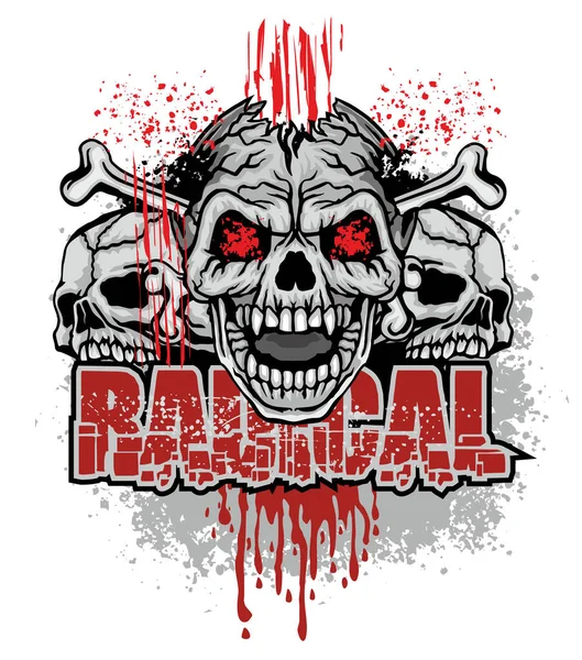 Emblème Agressif Avec Crâne Grunge Vintage Design Shirts — Image vectorielle