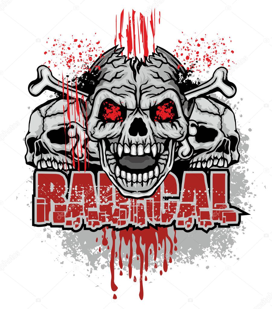 aggressive emblem with skull,, grunge vintage design t shirts
