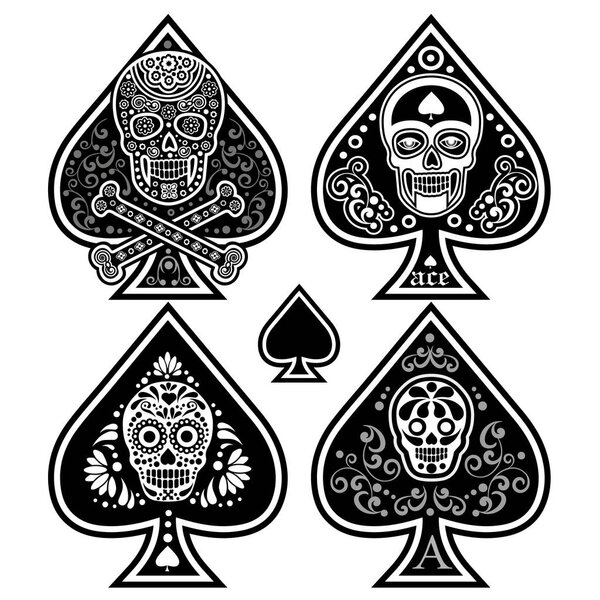 set, ace of spades with skull