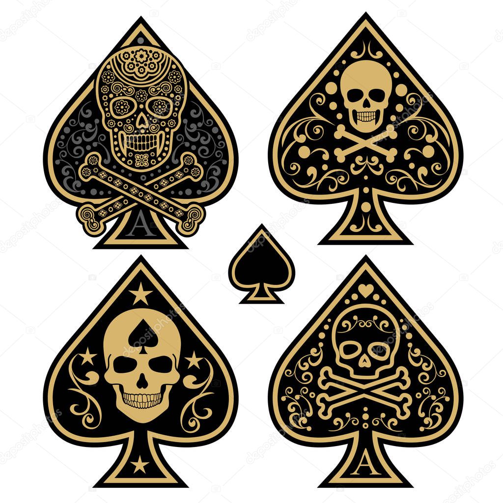 set, ace of spades with skull