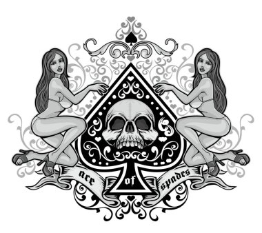 ace of spades with skull and sexy girl,, grunge vintage design t shirts