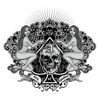 ace of spades with skull and sexy girl,, grunge vintage design t shirts