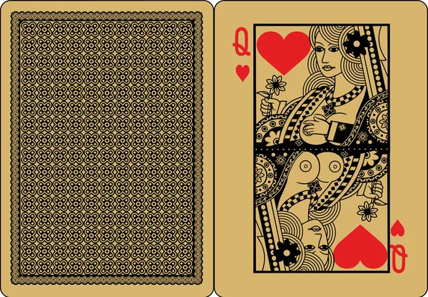 Playing Card Queen Heart — Stock Vector
