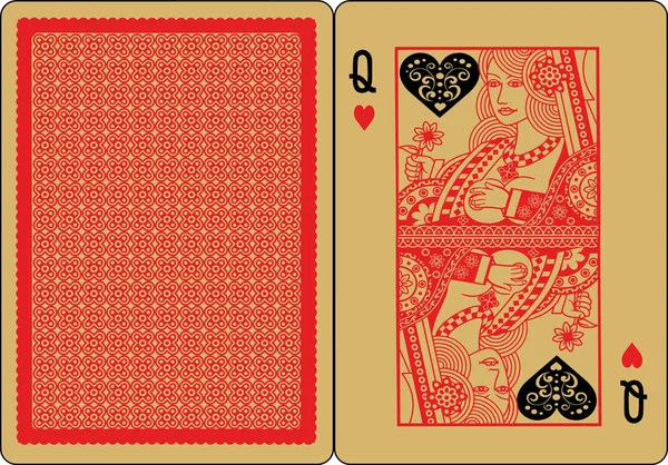 Playing Card Queen Heart — 스톡 벡터