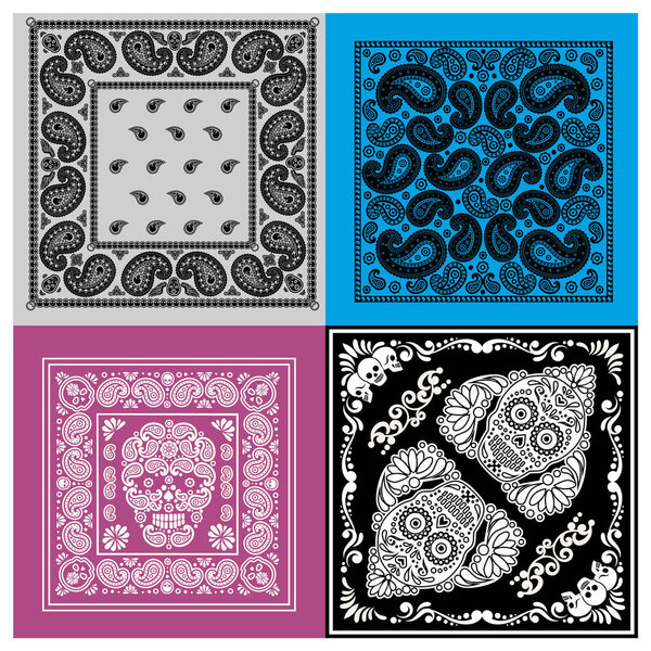 set bandana pattern with skull and paisley,