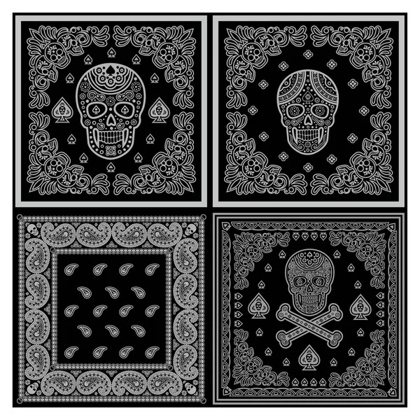 Set Bandana Avec Crâne Paisley — Image vectorielle